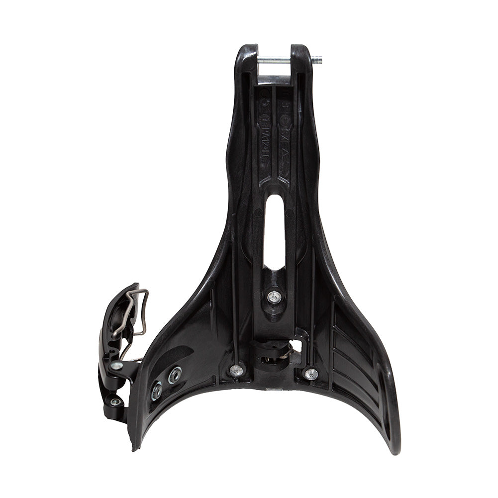 The La Sportiva Ski/Walk Mech RPS3 Left is a black plastic and metal mechanism with curved arms and a top mounting bolt, similar to a bicycle front derailleur guide when viewed from above.