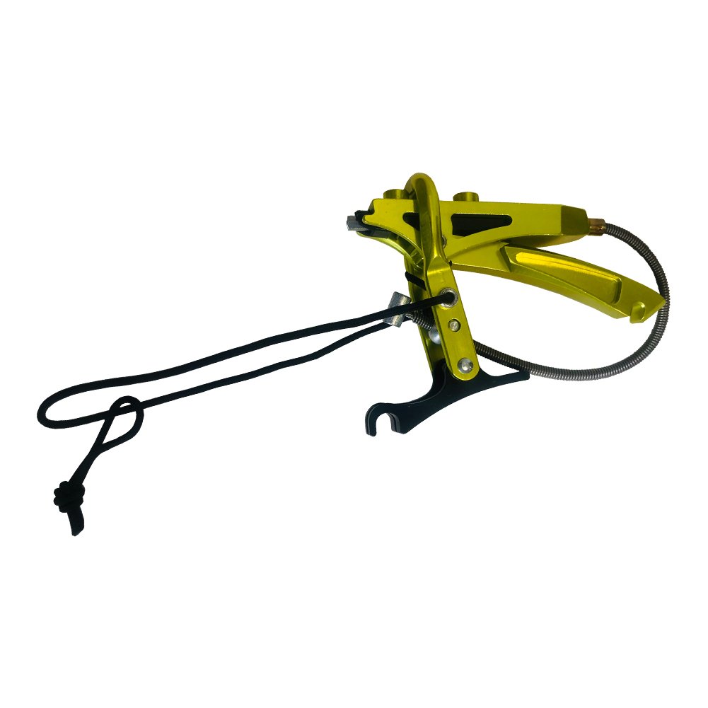 The La Sportiva Ski/Walk Mechanism is a yellow handheld accessory with a black handle, safety cord, and metallic cable—ideal as a replacement part for the Sytron or other rope climbing activities.