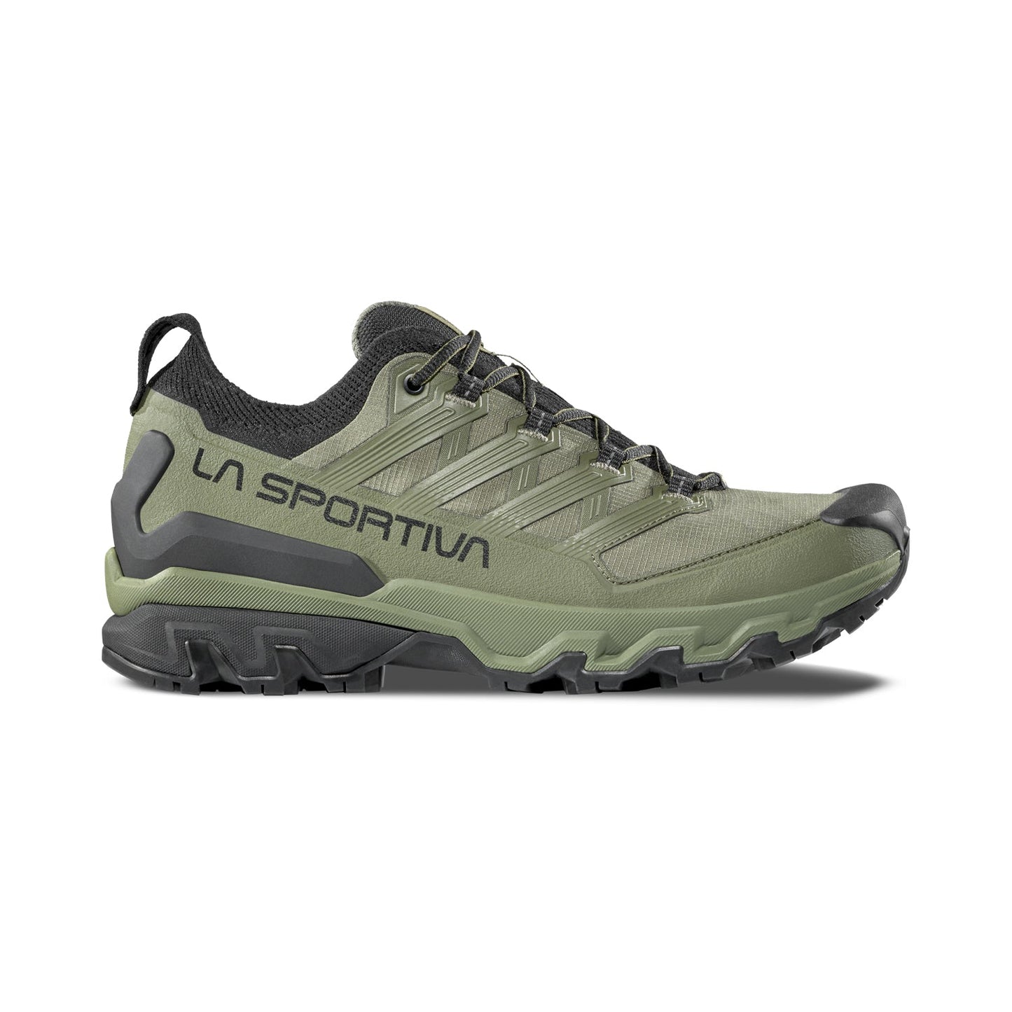 The La Sportiva Ultra Raptor 3 GTX features a rugged sole, mesh upper, and side logo for trail-running agility—a waterproof hiking shoe designed for all your outdoor adventures.