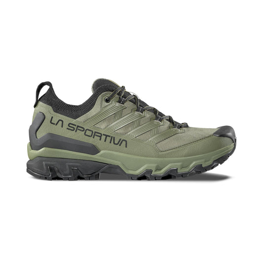 The La Sportiva Ultra Raptor 3 GTX features a rugged sole, mesh upper, and side logo for trail-running agility—a waterproof hiking shoe designed for all your outdoor adventures.