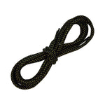 A pair of La Sportiva Shoelaces-Miura YellowBlack, coiled and tied in the center, featuring a black base with small yellow dots, displayed on a white background.