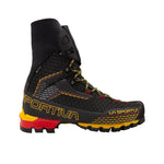 The La Sportiva Trango Pro GTX is a black, yellow, and red high-top mountaineering boot with rugged tread, visible laces, and side branding—perfect for technical climbing.