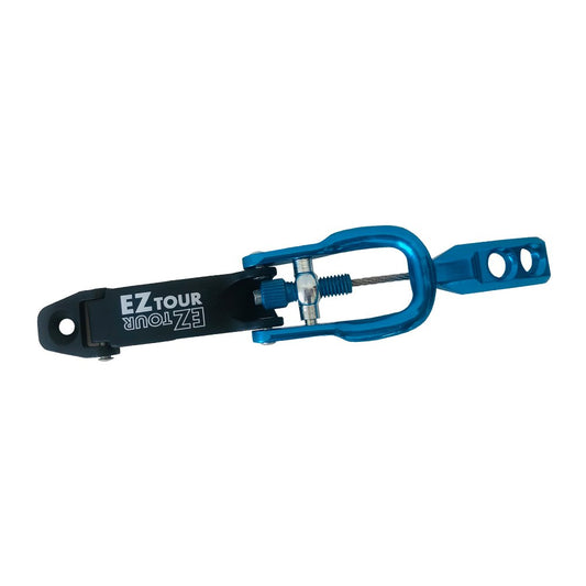The La Sportiva Lower Buckle Spectre (No.1) is a black and blue metal ski touring tool with adjustment screws and mounting holes, ideal for maintaining gear or replacing the toe buckle on La Sportiva Spectre 2.0 ski boots.