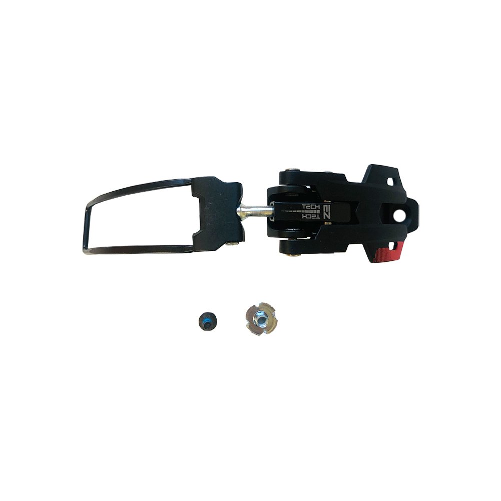 A black La Sportiva Lower Buckle Closure System 3 Vega Men's ski binding part with a metal lever and two small components is displayed on a white background.