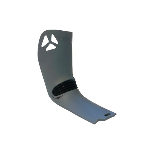 A grey prosthetic foot with a curved design, triangular cutouts near the top, and a coiled midsection. Its smooth finish echoes the La Sportiva Tongue Vega Women's boot, shown on a plain white background.