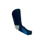 The La Sportiva Tongue Stellar Women's, a dark blue and black orthotic foot and ankle brace inspired by ski boots, is shown on a plain white background. This device helps immobilize the lower leg and foot for recovery.