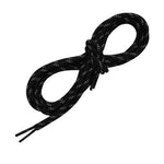 The La Sportiva Shoelaces-Katana Lace (125CM) features a black design with white dots, perfect as replacement laces for climbing shoes, shown coiled in a loose figure-eight shape on a white background.
