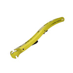 A yellow, curved metal tool labeled "VETERAN TECHNOLOGY" with holes and notches—designed as the La Sportiva Ski/Walk Mech Spitfire 2.0 replacement for the Spitfire 2.0 ski boot.