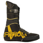 A black and yellow La Sportiva S Liner replacement liner with visible stitching and "SPORTIVA" partly shown on the side, designed for ski mountaineering boots, stands upright against a white background.
