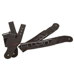 The La Sportiva Cuff Belt Kit Vanguard is a black adjustable strap with metal buckles, reinforced leather ends, and printed branding, inspired by the upper cuff strap of Vanguard ski boots.
