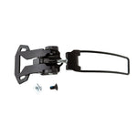 The La Sportiva Upper Buckle Closure System 3 Vanguard, a black metal ski binding part with lever and knobs, is displayed with a small screw and square nut on a white background.