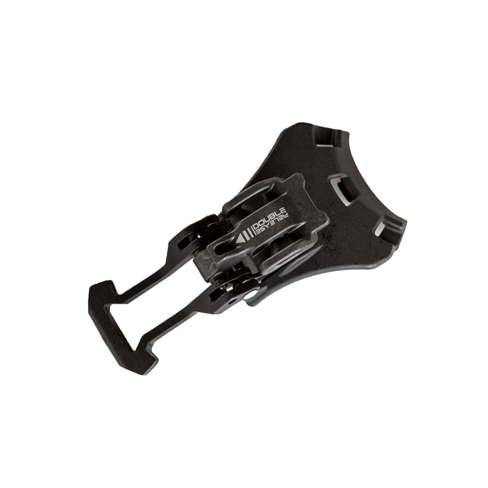 A black plastic La Sportiva Lower Buckle Closure System 1 Vanguard ski boot buckle with Double Power Strap latch and clip, designed as a top-of-foot replacement, is shown on a white background.