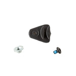 The Loop Lower Buckle Vanguard by La Sportiva includes a black plastic clip with a central hole, a silver T-nut, and a black screw with blue threading, all shown on a white background.