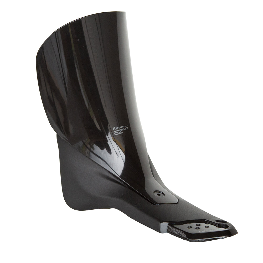 The Tongue Vanguard by La Sportiva is a sleek, black prosthetic foot with a curved shin section and flat base, designed for amputees seeking ski boot replacement. Its smooth, glossy surface gives it a modern, streamlined look.