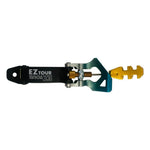 A La Sportiva Shell Buckle Synchro/Shadow N.1 (Pair) ski boot accessory with a black base, gold lever, and blue-tinted bracket—perfect as a replacement buckle—shown on a white background.