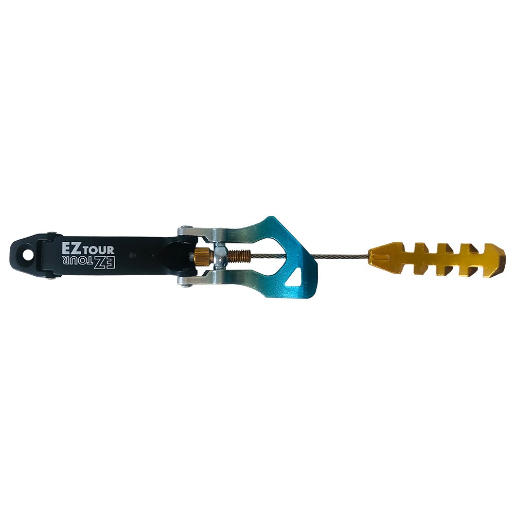 Top view of La Sportiva Cuff Buckle Synchro/Shadow N.4 (Pair) in black, blue, and yellow with a yellow handle—perfect replacement buckle for your La Sportiva Synchro or other compatible ski boot buckle systems.