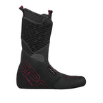 The La Sportiva Stellar II Liner is a black and dark gray insulated ski boot liner with textured patterns, red accents, and reinforced toe and heel areas, shown upright against a white background.