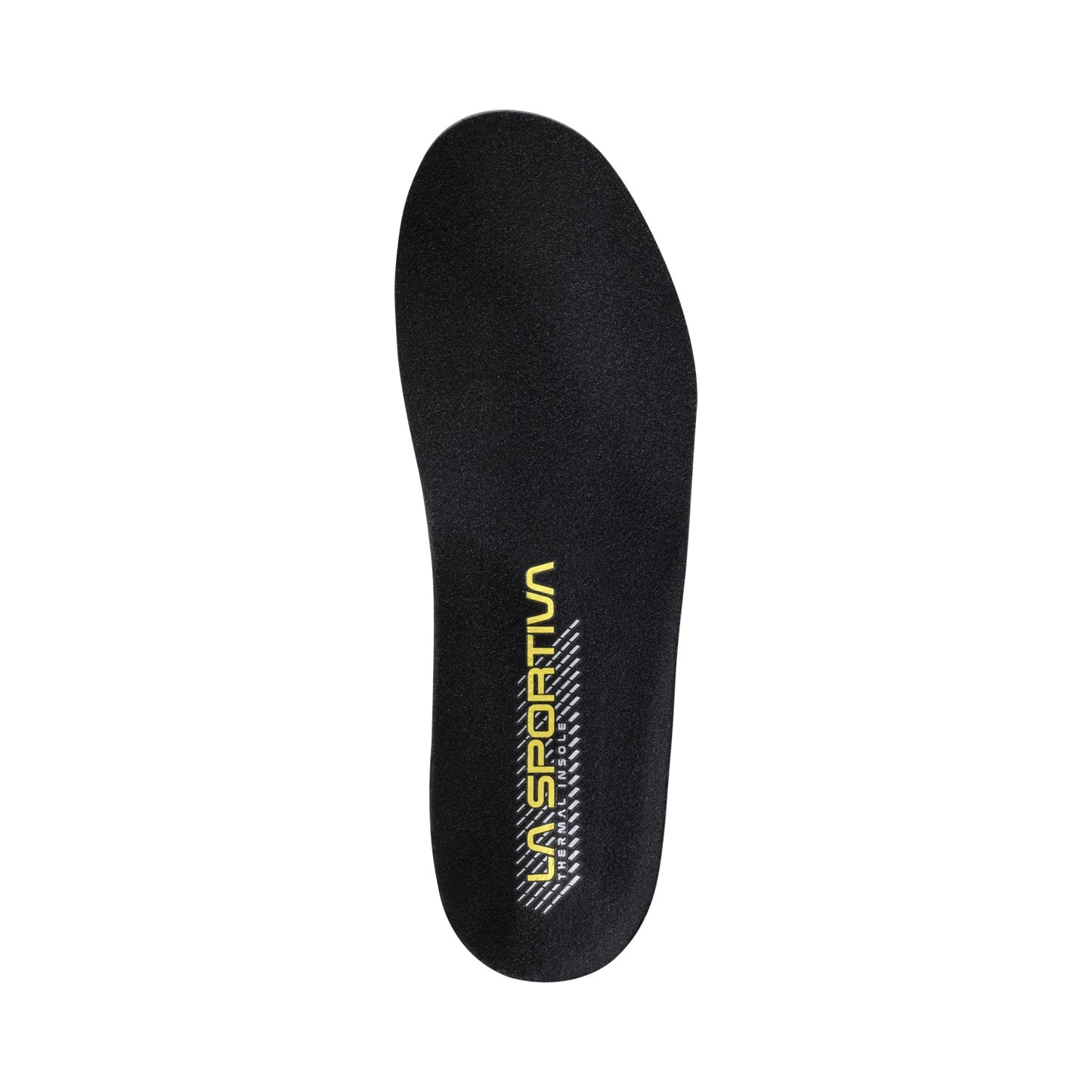 A black La Sportiva Thermal Insole with vertical yellow "LA SPORTIVA" text and a zigzag pattern, shown on a plain white background—perfect as G-Summit mountaineering boot replacement insoles.