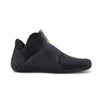 The Stratos VI Liner by La Sportiva is a black, soft-soled shoe with a flexible, low-profile design, slight heel, hook-and-loop closure, and textured fabric—crafted for comfort and movement like a lightweight race boot.