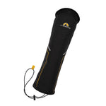 The La Sportiva Ls Poles Quiver is a black cylindrical bag with yellow accents, a drawstring closure, and the La Sportiva logo in white and yellow near the top.
