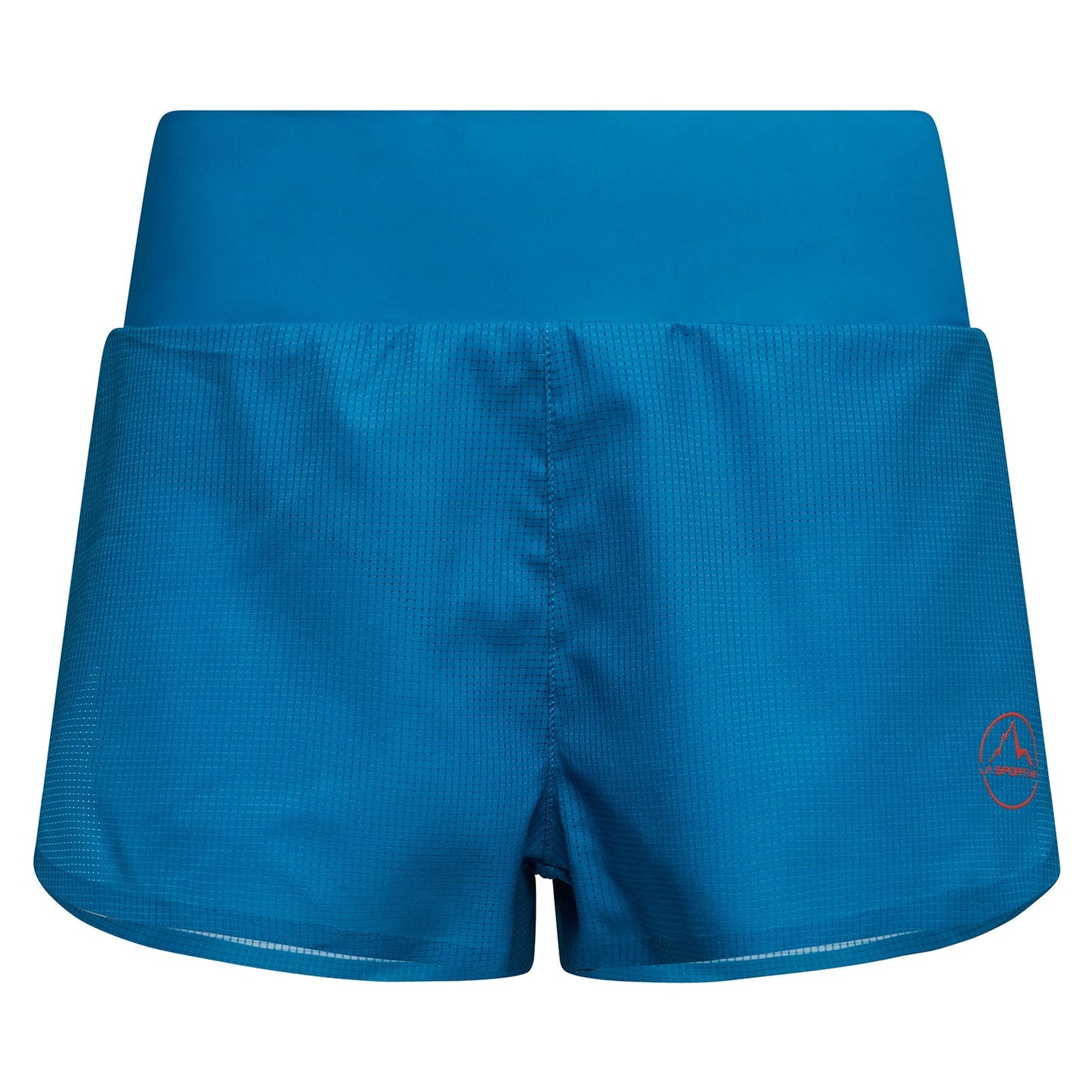 La Sportiva Freccia Shorts Women's—bright blue, lightweight athletic shorts with a wide waistband and small logo on the lower left, ideal for breathable trail running—shown against a white background.