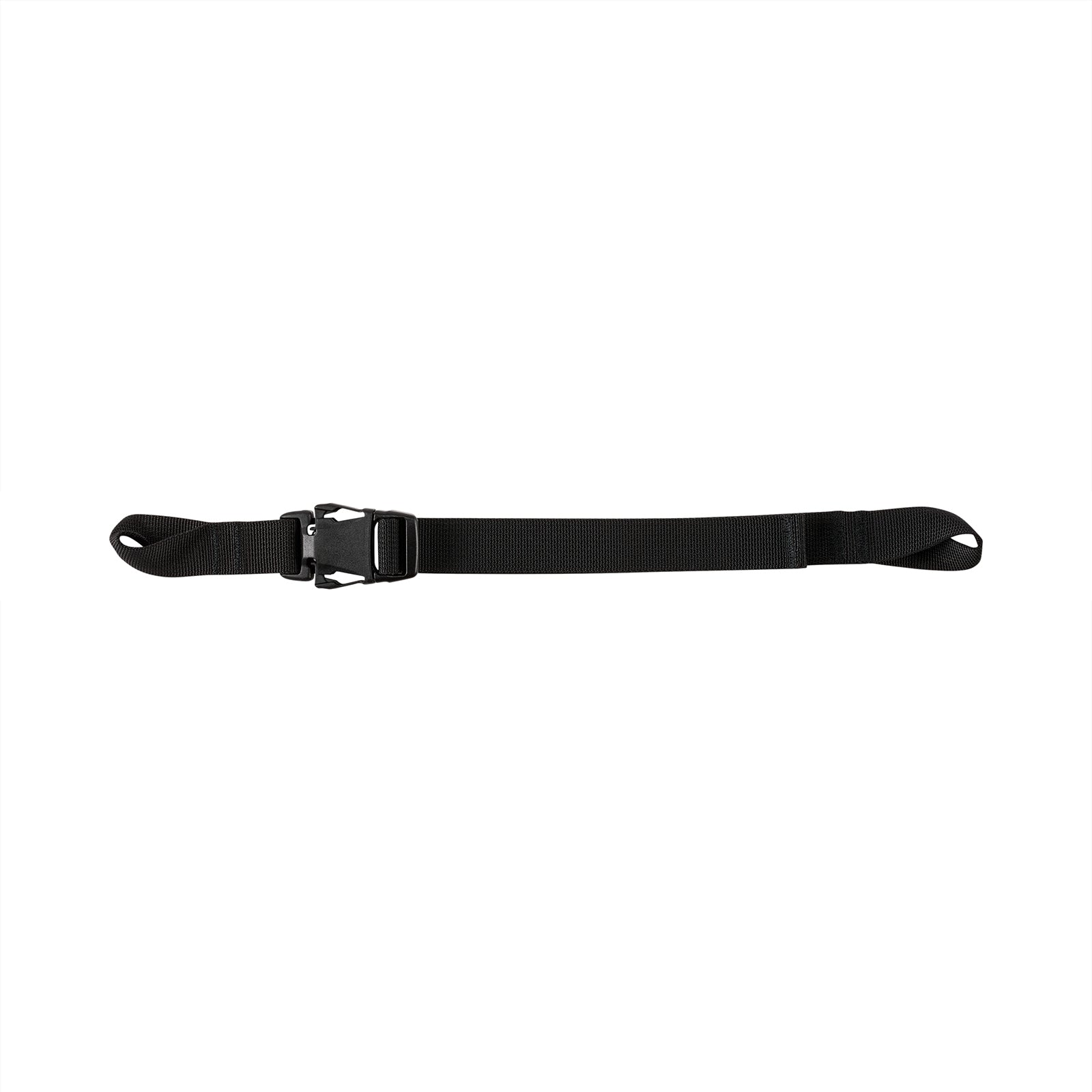 The La Sportiva Bag Compression Strap, featuring a plastic buckle, is shown laid out flat on a white background—ideal for use as a backpack gear strap or for securely fastening skis.