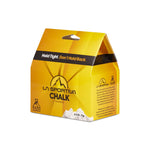 A yellow box of La Sportiva Chalk FL Small features the slogan "Hold Tight. Don't Hold Back.", a mountain logo, and contains 2.5 oz (71 g) of chalk. Brand: La Sportiva.