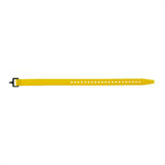 The La Sportiva Ski Strap is a yellow adjustable silicone strap with multiple holes and a black buckle, shown flat on a white background—ideal for ski storage and transport.
