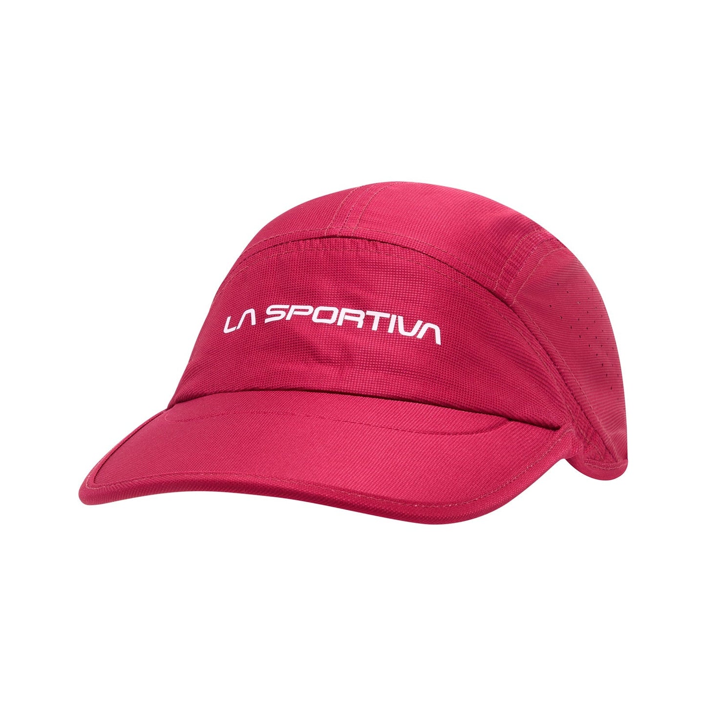 A bright red La Sportiva Pure Cap with a curved brim and white logo text on the front, displayed against a plain white background.