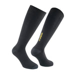 A pair of black Silk Ultralight Socks by La Sportiva, featuring a yellow logo on the side, displayed against a white background.