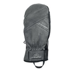 A single grey La Sportiva Free Touring Mitten, insulated with Primaloft and featuring a black wrist strap, distinctive stitching, and the La Sportiva logo on the wrist and back. Waterproof leather shown from the palm side.